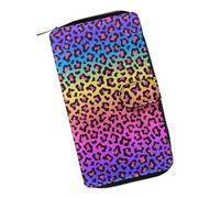 COEQINE Portefeuille en cuir rose avec imprimé chat mignon pour femme, cadeau d'anniversaire, sac à monnaie en cuir pour voyage, Motif léopard arc-en-ciel.