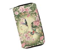 COEQINE Portefeuille en cuir rose avec imprimé chat mignon pour femme, cadeau d'anniversaire, sac à monnaie en cuir pour voyage, Imprimé floral de printemps colibri rose