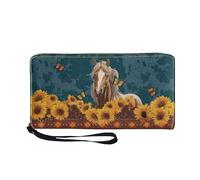 COEQINE Portefeuille en cuir tournesol pour femme - Pochette compacte pour téléphone portable - Pour voyage, Cheval tournesol., Décontracté