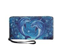 COEQINE Portefeuille fin avec fermeture éclair pour femme, sac à main de voyage en cuir pour femme, étui étanche en polyuréthane avec porte-cartes et dragonne, Adorable dauphin, Décontracté