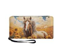 COEQINE Portefeuille fin en cuir PU pour homme avec fermeture éclair, porte-cartes et accessoires de voyage pour papa, anniversaire, jour commémoratif, Cheval de course rouge, Décontracté