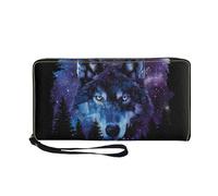 COEQINE Portefeuille fin en cuir PU pour homme avec fermeture éclair, porte-cartes et accessoires de voyage pour papa, anniversaire, jour commémoratif, Galaxy Wolf Bleu, Décontracté