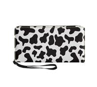 COEQINE Portefeuille fin en cuir PU pour homme avec fermeture éclair, porte-cartes et accessoires de voyage pour papa, anniversaire, jour commémoratif, Imprimé vache noir et blanc., Décontracté