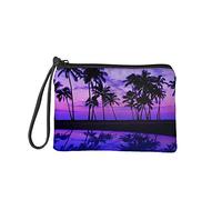 COEQINE Portefeuille imprimé fleur de lotus avec fermeture éclair pour femme - Petite pochette fourre-tout - Sac à main - Porte-cartes, Palmier de plage, Taille unique