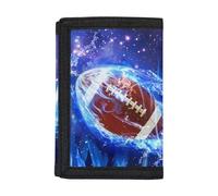 COEQINE Portefeuille léger pour garçons avec poche pour cartes, petits sacs à monnaie à trois volets pour tout-petits, garçons, adolescents, thème ballon 3d rugby bleu