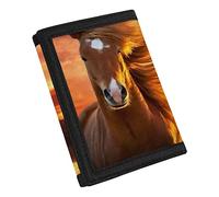 COEQINE Portefeuille léger pour garçons avec poche pour cartes, petits sacs à monnaie à trois volets pour tout-petits, garçons, adolescents, Orange Sunset Horse