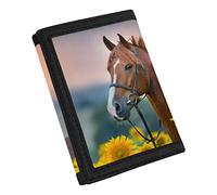 COEQINE Portefeuille pour garçon avec motif drapeau américain à trois volets grande capacité 9-18 ans, Cheval tournesol.