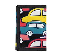 COEQINE Portefeuille pour garçon avec motif drapeau américain à trois volets grande capacité 9-18 ans, Voiture de dessin animé.