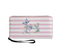COEQINE Portefeuilles pour femme avec initiale papillon mignonne - Sac à main pour fête - Long sac à main pour femme, Initiale T, Décontracté