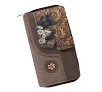 COEQINE Portefeuilles pour femme en cuir imprimé léopard rose cœur noir pochette téléphone porte-monnaie porte-monnaie, Mignon chat marguerite floral, Grand, Moderne