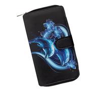 COEQINE Portefeuilles pour femme en cuir imprimé léopard rose cœur noir pochette téléphone porte-monnaie porte-monnaie, Cœur bleu dauphin noir, Large