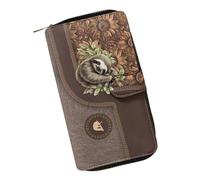 COEQINE Portefeuilles pour femme en cuir imprimé léopard rose cœur noir pochette téléphone porte-monnaie porte-monnaie, Joli motif paresseux, Large