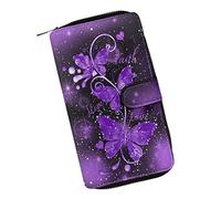 COEQINE Portefeuilles pour femme en cuir imprimé léopard rose cœur noir pochette téléphone porte-monnaie porte-monnaie, Papillon violet bling, Moderne