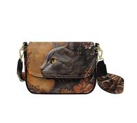 COEQINE Sac à bandoulière avec bandoulière pour femme, sac à main gothique pour maman, grand-mère, sac à main avec bandoulière, taille L, Imprimé floral chat noir sculpté