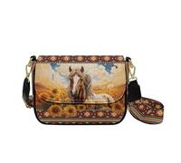 COEQINE Sac à bandoulière avec bandoulière pour femme, sac à main gothique pour maman, grand-mère, sac à main avec bandoulière, taille L, Cheval de tournesol tribal