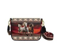 COEQINE Sac à bandoulière avec bandoulière pour femme, sac à main gothique pour maman, grand-mère, sac à main avec bandoulière, taille L, Cheval aztèque