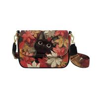 COEQINE Sac à bandoulière en cuir marron pour femme, sac à main fourre-tout, sac à main de voyage, sac à main décontracté, pochette à fermeture éclair, Chat d'automne floral