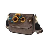 COEQINE Sac à bandoulière en cuir marron pour femme, Tournesol Papillon.
