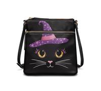 COEQINE Sac à bandoulière en cuir pour femme - Grand sac fourre-tout - Sac à main seau - Sac à bandoulière imperméable, Chat noir sorcière violet