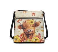 COEQINE Sac à bandoulière en cuir pour femme - Grand sac fourre-tout - Sac à main seau - Sac à bandoulière imperméable, Vache des Highlands Tournesol d'automne