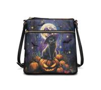 COEQINE Sac à bandoulière en cuir pour femme - Grand sac fourre-tout - Sac à main seau - Sac à bandoulière imperméable, Chat noir citrouille Halloween