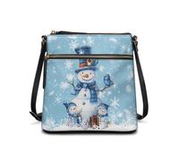 COEQINE Sac à bandoulière en cuir pour femme - Grand sac fourre-tout - Sac à main seau - Sac à bandoulière imperméable, Bonhomme de neige bleu d'hiver