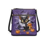 COEQINE Sac à bandoulière en cuir pour femme - Grand sac fourre-tout - Sac à main seau - Sac à bandoulière imperméable, Chat noir sorcière Halloween