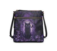 COEQINE Sac à bandoulière en cuir pour femme - Grand sac fourre-tout - Sac à main seau - Sac à bandoulière imperméable, Chat noir violet nuit