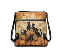 COEQINE Sac à bandoulière en cuir pour femme - Grand sac fourre-tout - Sac à main seau - Sac à bandoulière imperméable, Chat citrouille Thanksgiving