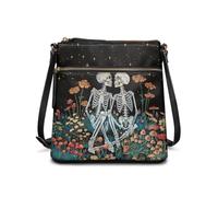 COEQINE Sac à bandoulière en cuir pour femme - Grand sac fourre-tout - Sac à main seau - Sac à bandoulière imperméable, Squelette floral Halloween
