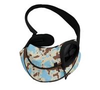 COEQINE Sac à bandoulière mains libres avec imprimé vache bleue marron pour femme pour promener une cachette abstraite vue de face avec sangle réglable pour petits chats chiens aventures en plein air