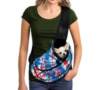 COEQINE Sac à bandoulière pour chiens et chats de petite taille - Mains libres - Vue de face - Bretelles réglables - Respirant - Pour promener 2 petits chats - Imprimé drapeau américain tie-dye