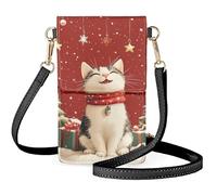 COEQINE Sac à bandoulière pour femme et fille - Sac à bandoulière en cuir - Mini sacoche, Chat de Noël étoiles rouges