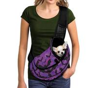 COEQINE Sac à bandoulière pour petits chiens - Sac à main respirant - Toile d'araignée violette - Face à l'avant - Sac fourre-tout mains libres