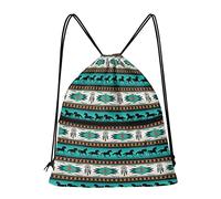 COEQINE Sac à cordon de serrage avec poche avant zippée, sac à dos de gym, sac à dos de voyage, sac à bandoulière léger pour enfants et adolescents, Cheval tribal vert, taille unique