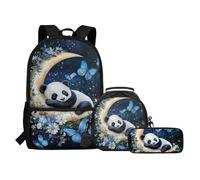COEQINE Sac à dos 3 en 1 Panda Papillon pour enfants filles Sac d'école avec boîte à déjeuner Sac à main à crayons Grande capacité Sac à dos pour étudiants préscolaires Sac à dos primaire Sac à dos de