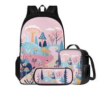 COEQINE Sac à dos 3 en 1 pour enfants pour écolière, sac à livres 3ème Garde, trousse à crayons Inculted, Champignon rose floral