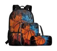 COEQINE Sac à dos 3 pièces pour garçon avec boîte à lunch et trousse à crayons Voyage Randonnée 1ST Grade School Book Bag pour Enfants Retour à l'école Cadeaux, Basketball Rouge Bleu Couleur