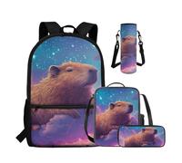 COEQINE Sac à dos 4 en 1 pour garçons avec boîte à déjeuner cool pour enfants, sac d'école, grande capacité, sac à livres moyen, Fleur de rat d'eau sans queue d'Amérique du Sud Bleu Espace