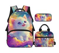 COEQINE Sac à dos avec boîte à déjeuner et boîte à crayons pour filles de 4, 6, 8, 10 ans, sac d'école pour adolescentes, 3 pièces, Jolie loutre endormie