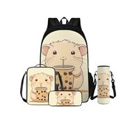 COEQINE Sac à dos Boba beige pour filles avec boîte à déjeuner, cadeau pour enseignant, sac à livres pour enfants d'âge préscolaire, sac à livres pour tout-petits avec sangle de boîte à déjeuner, sac