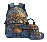 COEQINE Sac à dos cool pour garçons de 4 à 6 ans, sac à dos léger pour enfants de 4 à 6 ans, cartable 3 en 1 pour l'école maternelle 3e année, Imprimé tigre cool