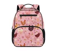 COEQINE Sac à dos de 34,2 cm pour tout-petits, sac d'école léger pour filles, sac à livres pour la maternelle, l'école primaire, Coq rose poulet