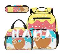 COEQINE Sac à dos de maternelle pour filles avec boîte à déjeuner - Lot de 3 sacs à couverts de voyage assortis pour enfants de 4 à 10 ans, Donut Paresseux Saupoudrer Jaune, M, Décontracté