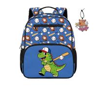 COEQINE Sac à dos de maternelle pour filles avec porte-clés Capybara de 34,2 cm, cartable avec poches, sac à main d'école, Baseball bleu dinosaure
