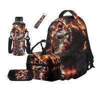 COEQINE Sac à dos de sport pour garçons de 8 à 12 ans avec porte-bouteille d'eau, trousse à crayons et porte-clés pour l'école secondaire, Joueur de baseball Fire Black