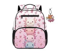 COEQINE Sac à dos d'école pour petites filles de 4 à 6 ans avec porte-clés en forme d'animal, sac à main pour l'école maternelle, Axolotl Pink Group