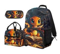 COEQINE Sac à dos élémentaire pour garçons de 4 à 6 ans avec boîte à déjeuner et boîte à crayons de 1ère année, Dragon de feu.