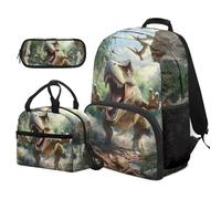 COEQINE Sac à dos élémentaire pour garçons de 4 à 6 ans avec boîte à déjeuner et boîte à crayons de 1ère année, Perroquet 3D