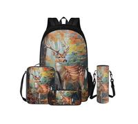 COEQINE Sac à dos motif cerf pour garçon de 4 à 6 ans avec boîte à déjeuner 4 pièces cool 5e année collège sac à dos pour enfant d'âge préscolaire sac à dos pour enfants avec porte-bouteille d'eau,